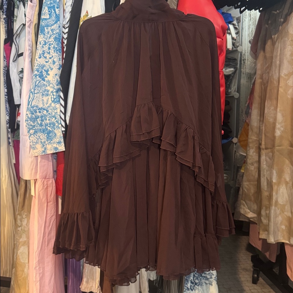 138 Semi-Sheer Chiffon Ruffle Dress With Outer Cape - Picture 5 of 5